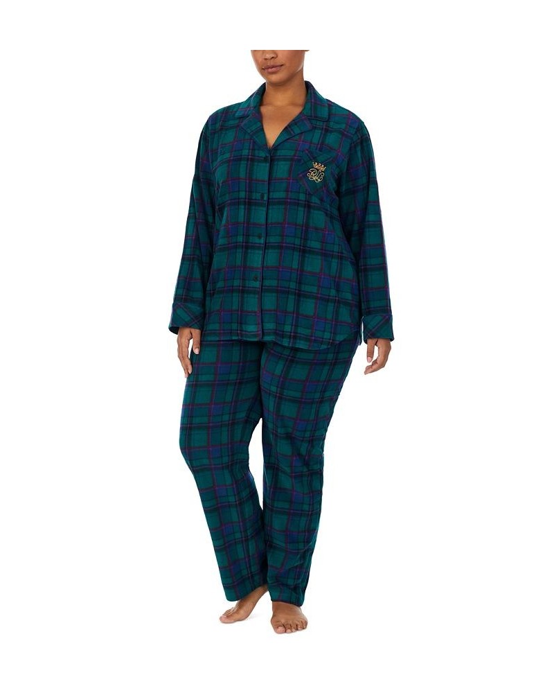 Plus Size Plaid Microfleece Pajama Set Green Plaid $37.07 Sleepwear