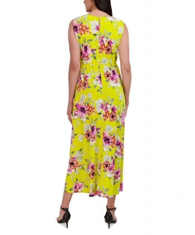 Women's Floral-Printed Pleat-Neck Maxi Dress Yellow Multi $48.51 Dresses