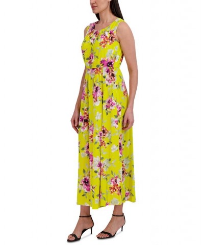Women's Floral-Printed Pleat-Neck Maxi Dress Yellow Multi $48.51 Dresses
