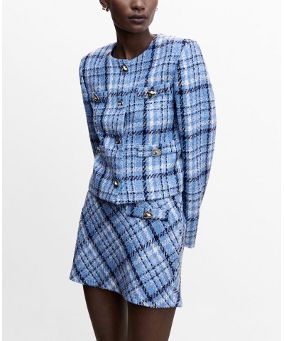 Women's Check Tweed Miniskirt Blue $35.69 Skirts