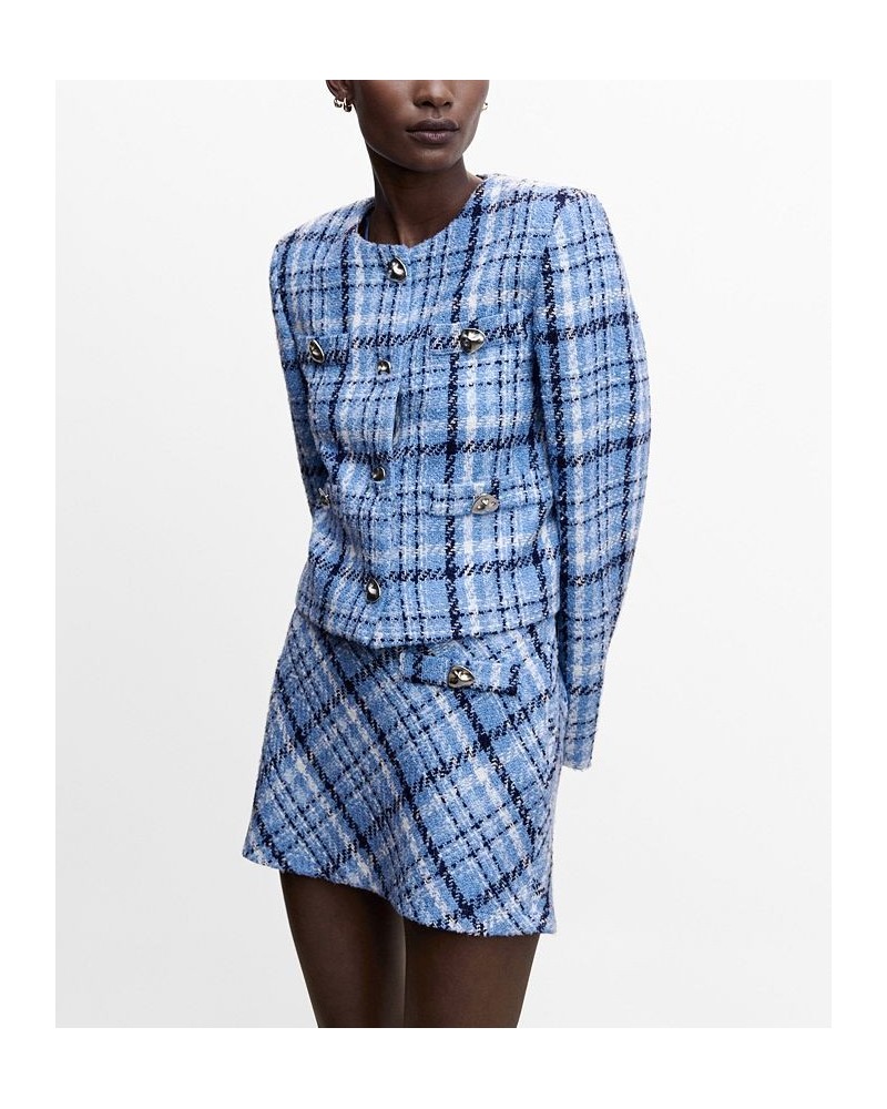 Women's Check Tweed Miniskirt Blue $35.69 Skirts