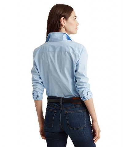 Plus-Size Easy Care Cotton Shirt Blue $48.76 Tops