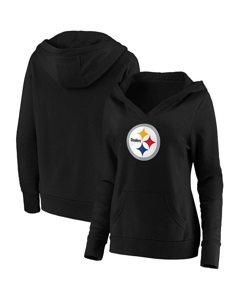 Plus Size Black Pittsburgh Steelers Primary Team Logo V-Neck Pullover Hoodie Black $37.50 Sweatshirts