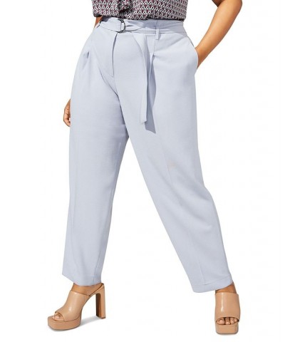 Plus Size Belted Textured Crepe Pants Moonstone $26.63 Pants
