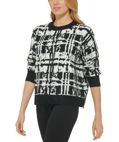 Women's Printed Long-Sleeve Crewneck Jacquard Sweater Black $23.78 Sweaters