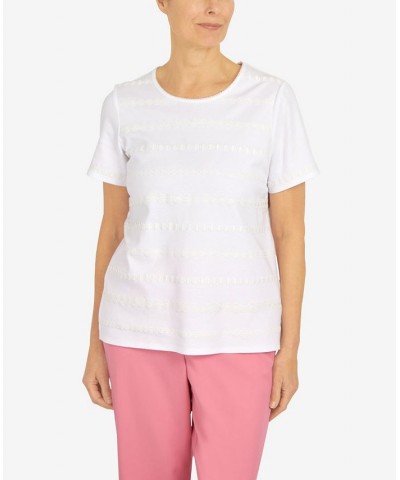 Petite Lace Stripe T-shirt White $35.48 Tops