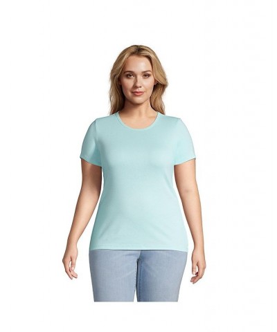 Women's Plus Size Cotton Rib Short Sleeve Crewneck T-shirt Light blue radiance $18.43 Tops