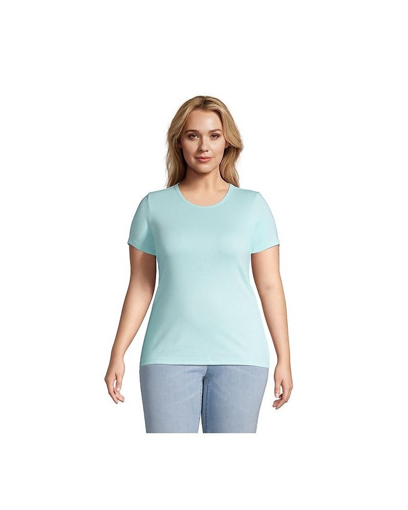 Women's Plus Size Cotton Rib Short Sleeve Crewneck T-shirt Light blue radiance $18.43 Tops